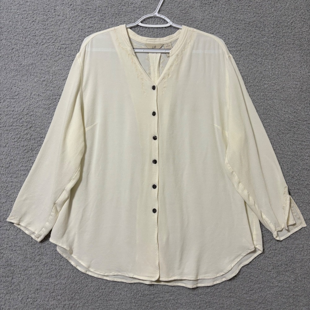 Work Casual Ivory Embroidered Blouse Plus Size Relaxed Career 2X J. Jill